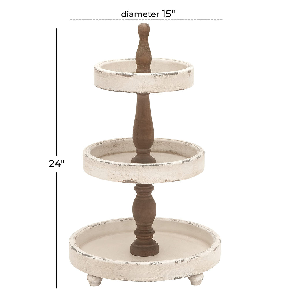Deco 79 Wood 3 Tiered Tiered Server, 15" x 15" x 24", White