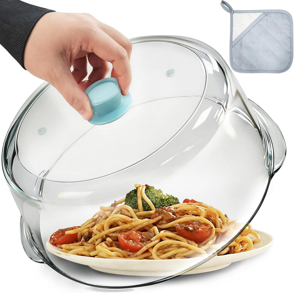 Skiennix Tall Glass Microwave Splatter Cover - 10-Inch Food Safe Lid with Vent Hole & Silicone Knob