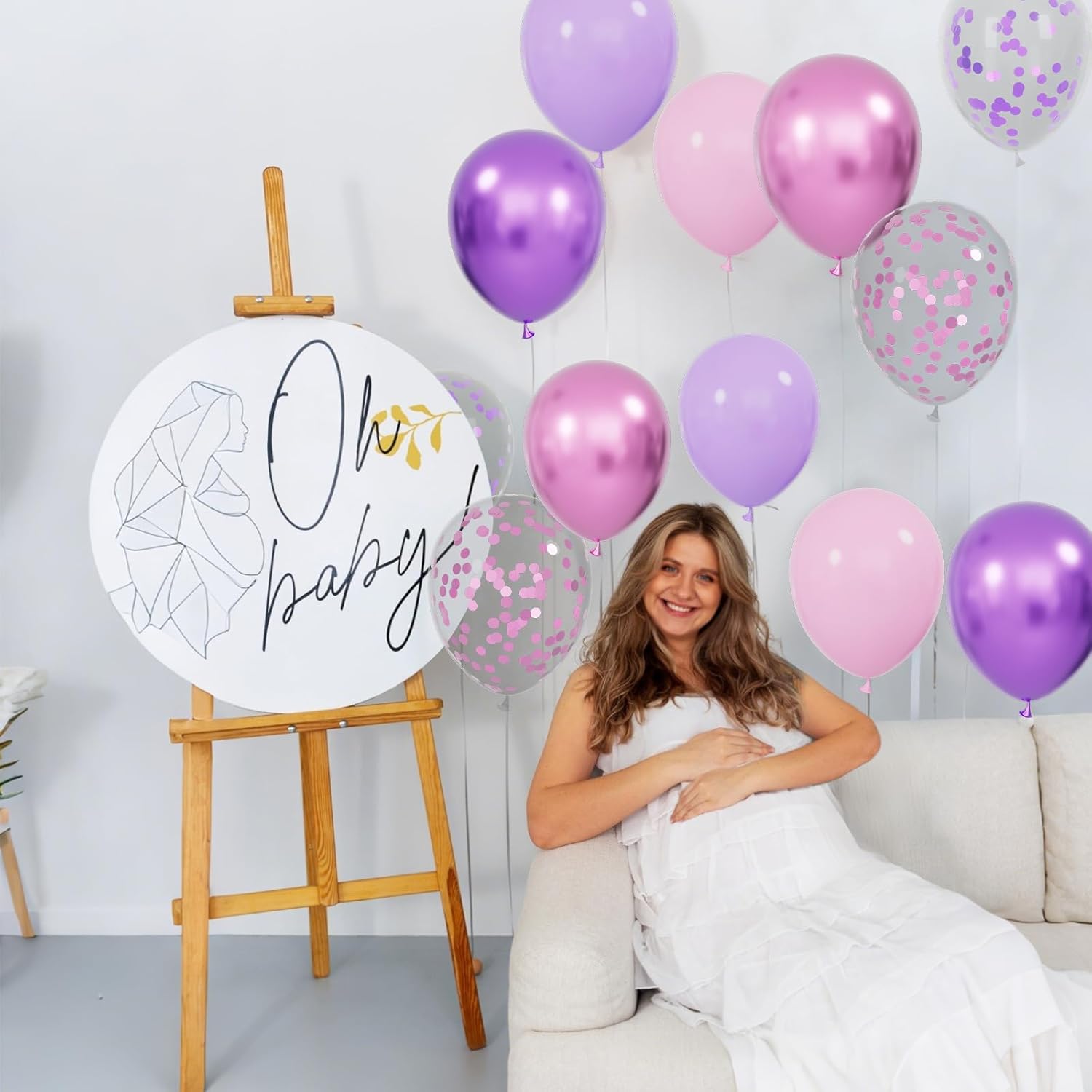Skiennix 68Pcs Pink & Purple Balloons - 12 Inch Metallic Latex & Confetti for Birthday & Wedding Decor