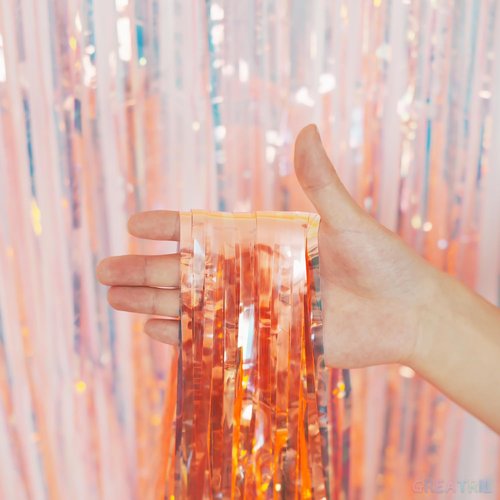 GREATRIL Iridescent Orange Tinsel Foil Fringe Curtain - Perfect for Birthday Decorations | 3.2 x 6.5 Ft, 2 Packs