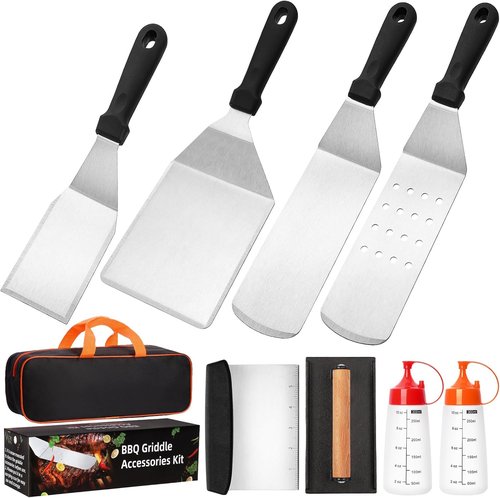 CEKEE Griddle Accessories Kit - 10-Piece Flat Top Grill Set with Smash Burger Press & Spatulas for Outdoor BBQ