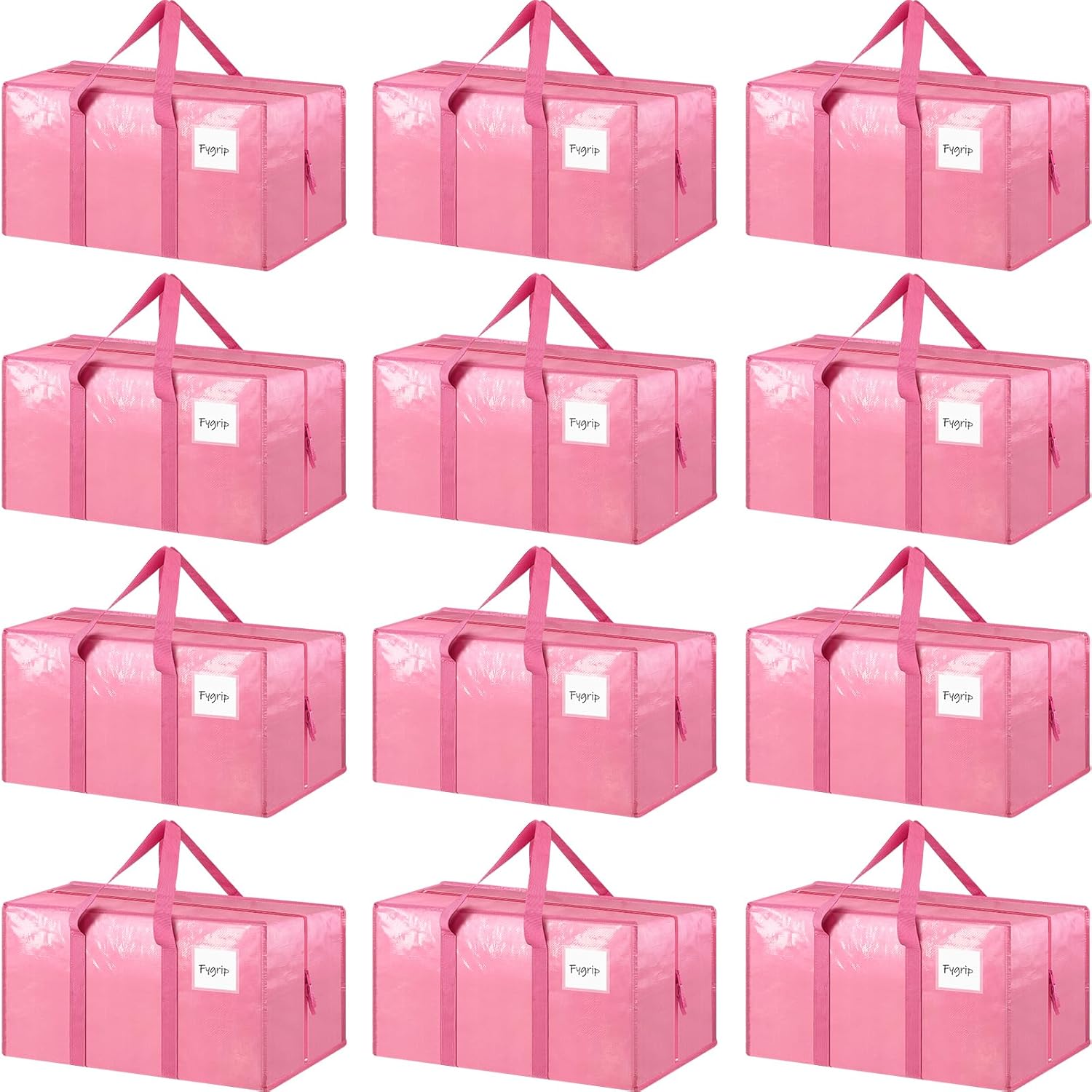 Skiennix Extra Heavy Duty Large Moving Bags - Strong Zipper & Comfortable Handles | 12 Pack, Pink