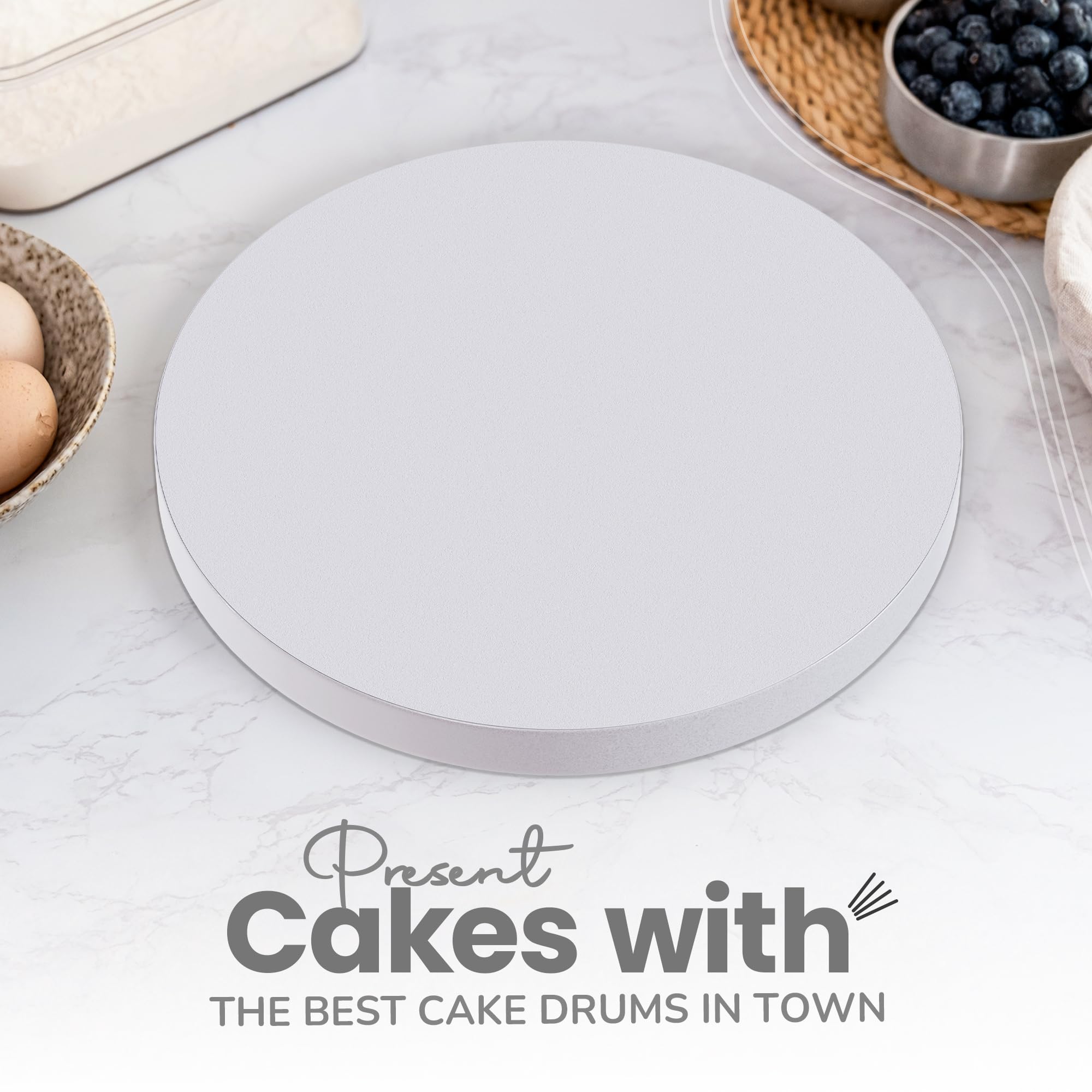 12-Pack Cake Drums 8,10 & 12 inch Reversible, Sturdy 1/2" Thick, Greaseproof, White | Free Prop Up Tool + Matching Ribbon | Professional Round Cake Boards for Tiered, Wedding, Birthday Cakes