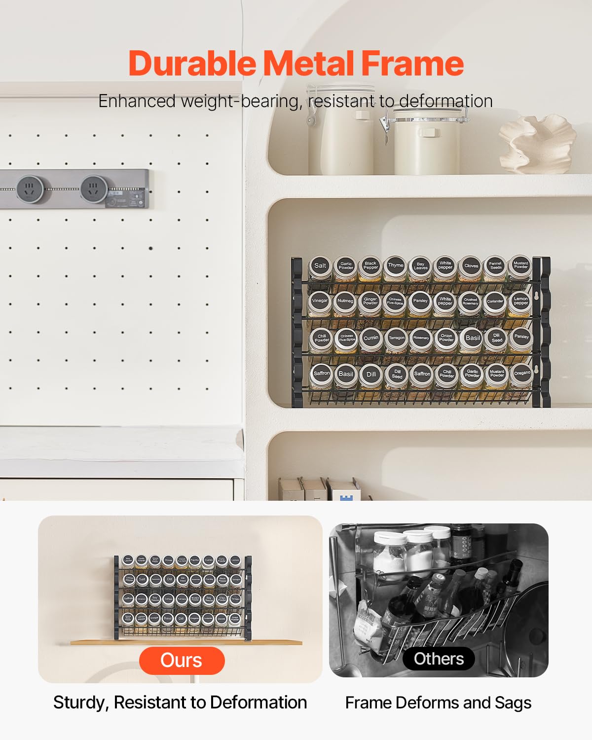 VEVOR Spice Rack Organizer for Cabinet, Spice Organizer with 36 Empty Spice Jars, Lids, Spice Labels, and Funnel Complete Set, Seasoning Organizer for Countertop, Kitchen, Pantry, Cupboard, 18x11 in