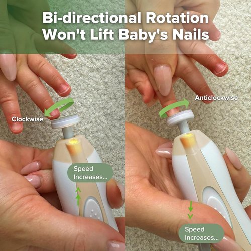 Haakaa Electric Baby Nail File Kit - LED Light & 6 Replacement Heads for Newborns, Infants & Adults | Acorn