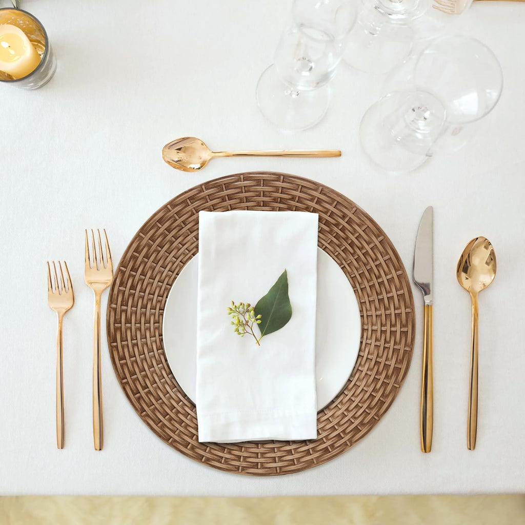 MAONAME Faux Rattan Charger Plates Set of 12, Table Chargers for Dinner Plates, 13" Round Brown Plate Chargers, Plastic Charger for Table Setting, Wedding Decor