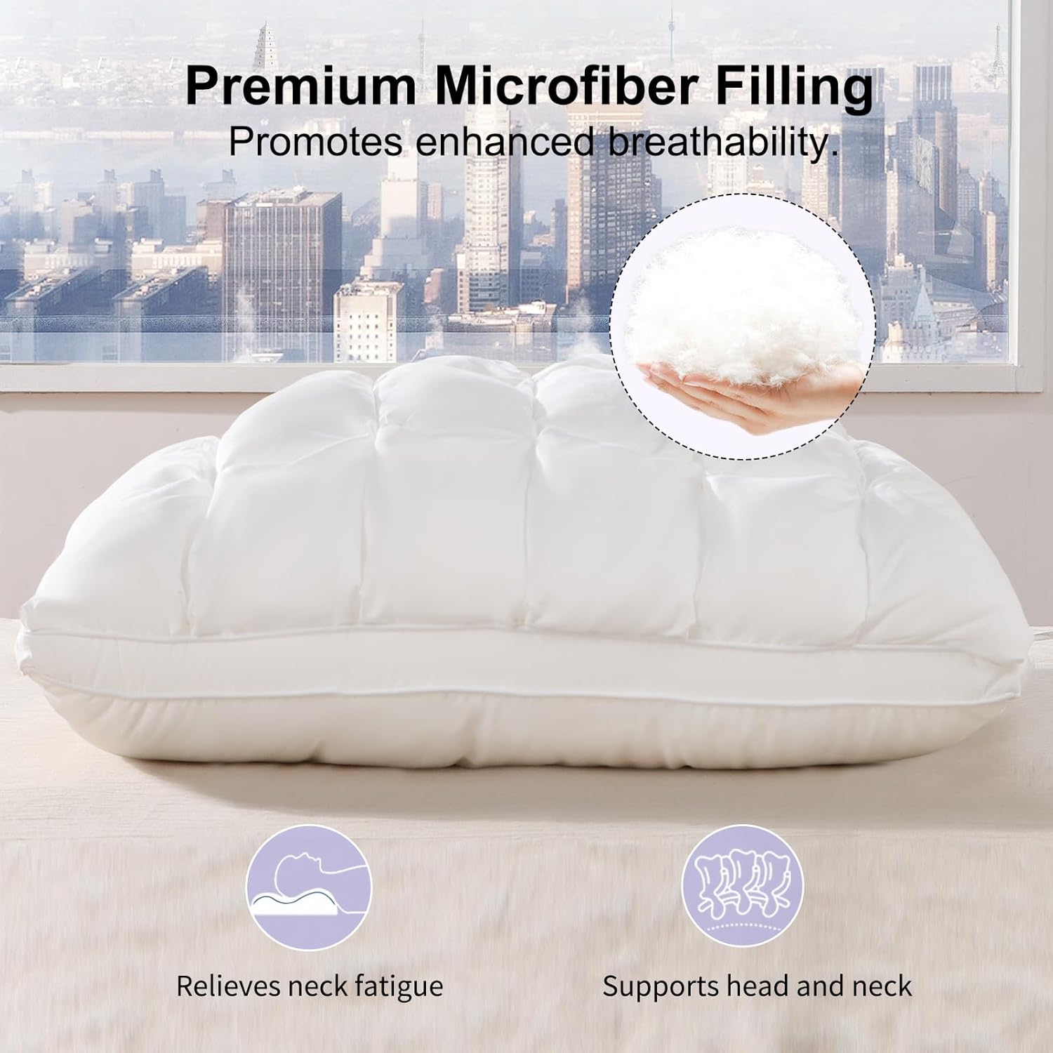 YOUR MOON Queen Size Pillows - Soft Down Alternative Set of 2 for Side Sleepers | Fluffy Gel Comfort (White)