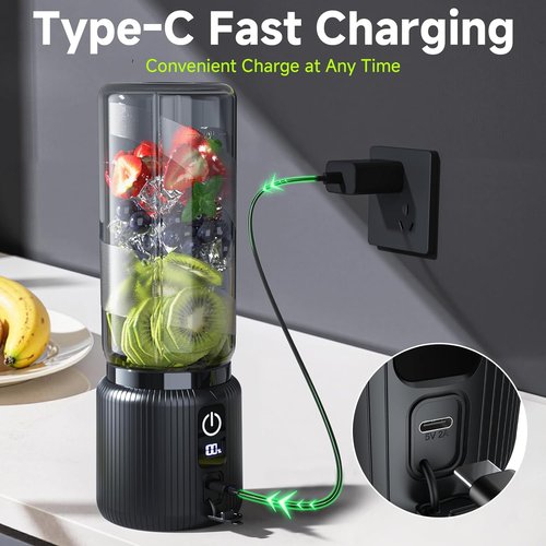 COKUNST Portable Blender - Compact 17oz Smoothie Maker with 8 Blades & LED Display | USB-C Rechargeable for Travel & Gym