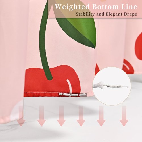Anybar Fabric Shower Curtain Cute Floral Cherry Curtains Waterproof Soft Polyester Bathroom Curtain- Decorative Washable Privacy Cloth Shower Curtain for Bathroom Hotel (72x72inch) Pink