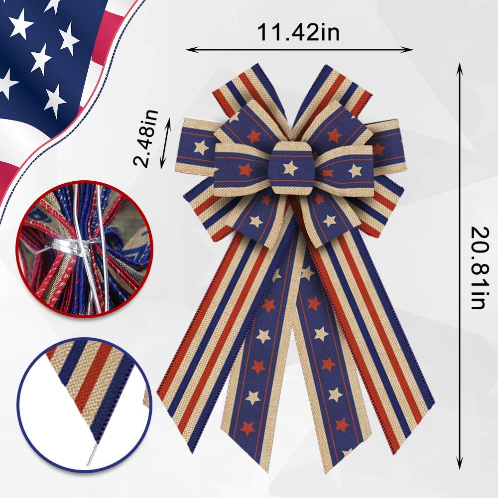 Regine Switzerland Patriotic Independence Day Wreath Bow - July 4th American Flag Burlap Decor