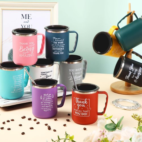 Mifoci 10 Pack Easter Employee Appreciation Gifts Bulk Thank You Tumbler with Handle Teacher Nurse 17 oz Mug Team Staff Coworker Stainless Steel Motivational Insulated Inspirational Party Favor