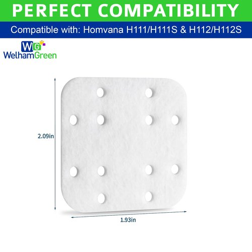 Welham Green Filter Pads 10-Pack Compatible with Homvana H111, H111S, H112 & H112S Warm Mist Humidifiers – Mineral Absorption & Anti-Scale Replacement Pads