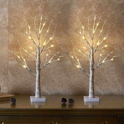 EAMBRITE Lighted Birch Tree - 24 LED Mini Tabletop Decorations | Battery Operated & USB, 2FT White Trees for Easter & Christmas Decor