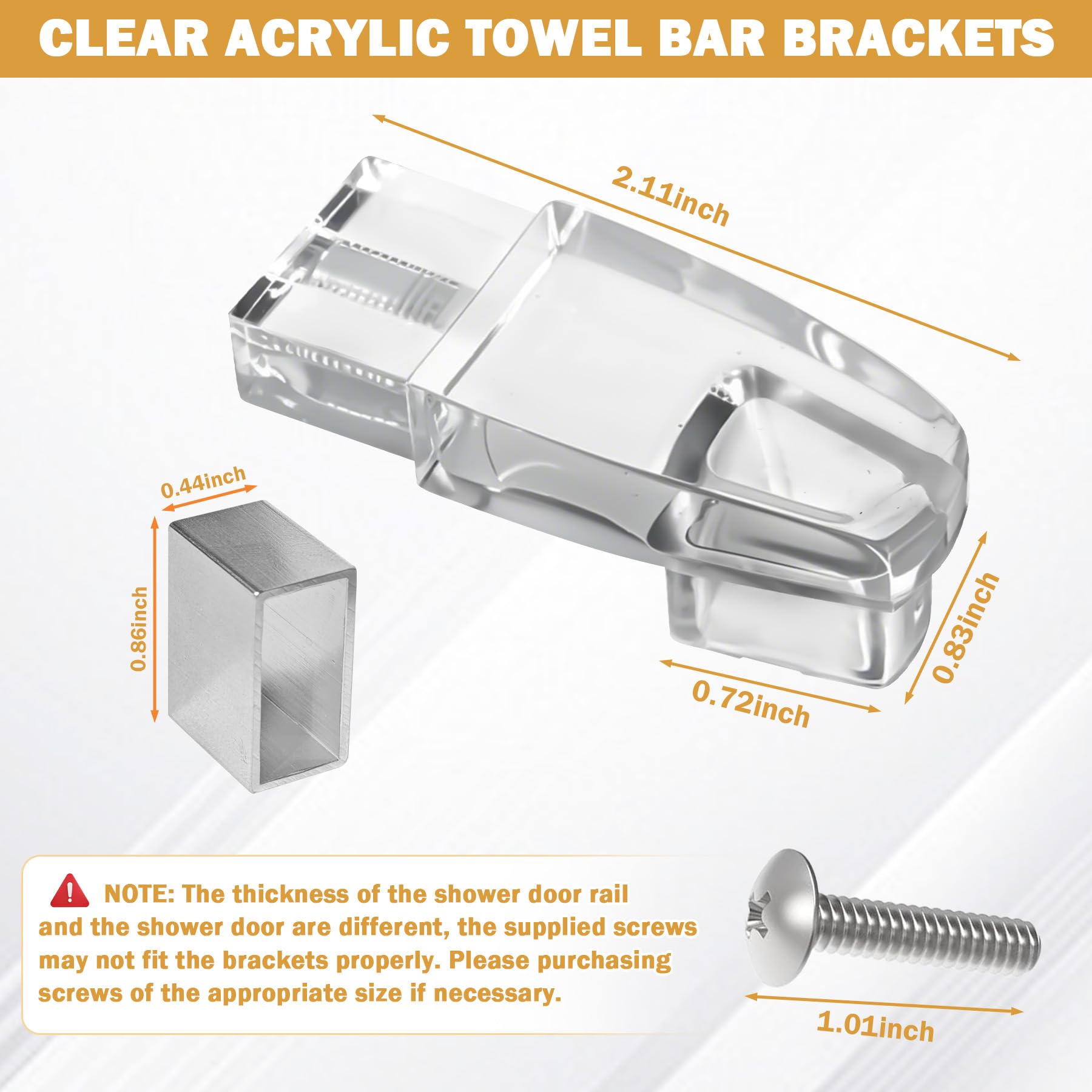 Clear Acrylic Shower Door Towel Bar Brackets with Bright Chrome Sleeve Replacement for Alumax/Basco Framed Sliding Shower Door Towel Rod Sliding Doors Replacement Parts-Towel Bar NOT Included (Silver)
