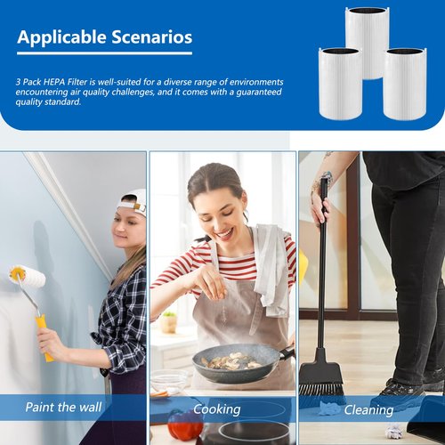 ANGELOYANG 3 Pack Blue Pure 411 Filter Replacement Compatible with Blueair Blue Pure 411 Genuine, 411+, 411 Auto and MINI Air Purifiers, Package Include the 3 Particle and 3 Activated Carbon Filter