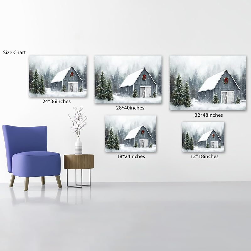 KVTM Winter Canvas Prints Wall Art - Barn in Snow 12x18, Rustic Winter Landscape (Winter Canvas25+18"L x 12"W")