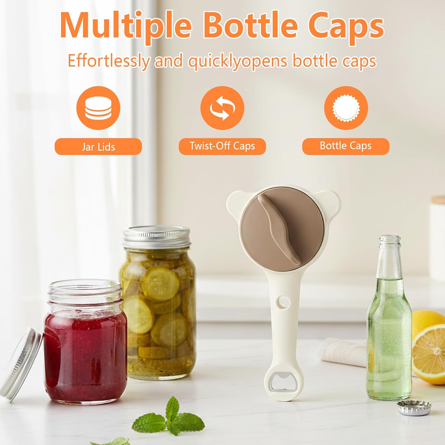 Skiennix 4-in-1 Jar Opener - Adjustable Stainless Steel Lid Remover for Seniors & Arthritis | Fits Jars, Bottles & Cans