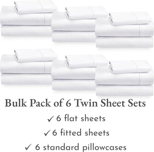 California Design Den Twin Sheet Sets - 400 Thread Count 100% Cotton Sateen, Deep Pocket | Bulk Pack of 6 (White)