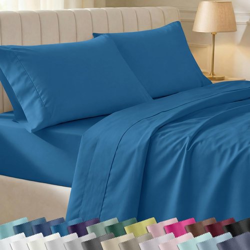 California Design Den Queen Cotton Sheet Set - 400 TC Award-Winning Silky Sateen, Deep Pockets, Cobalt Blue
