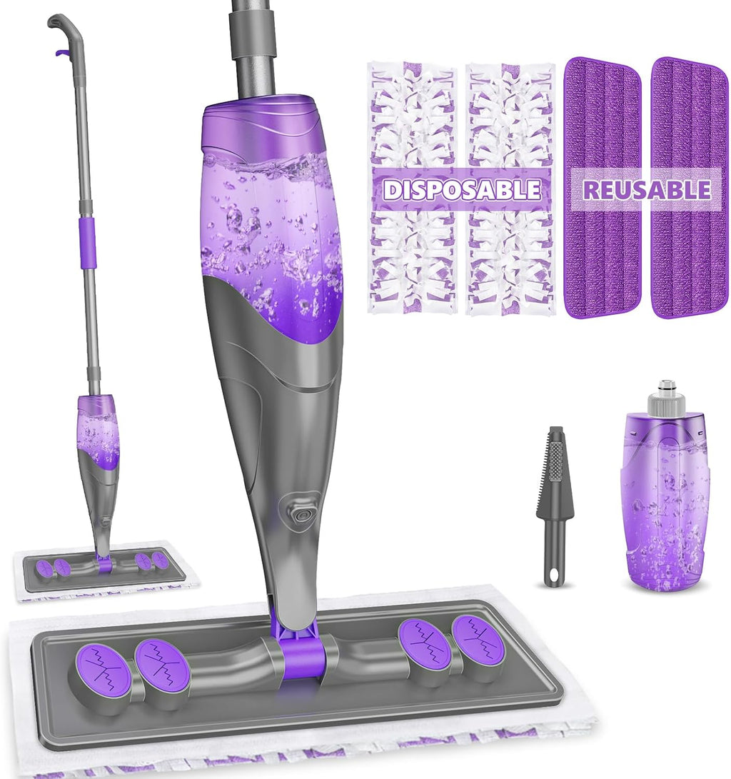 Skiennix Spray Mop - Versatile Wet Dry Cleaning with 2 Washable & 2 Disposable Pads | Refillable Bottle for Hardwood & Tile Floors