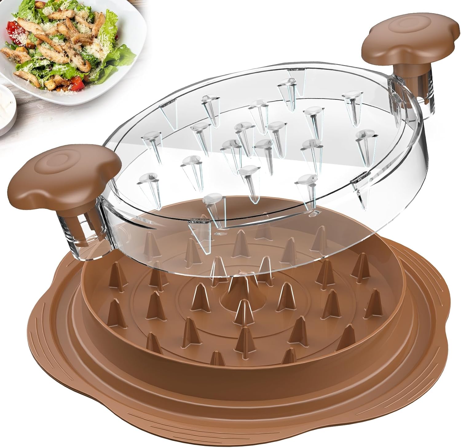 Skiennix Chicken Shredder - Ergonomic Meat Shredder Tool with Brush & Fork | BPA-Free, Brown