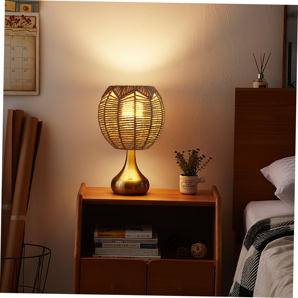 Cabilock Woven Lamp Shade with Metal Frame, Boho Round Small Lampshade Replacement, Woven Light Shade for Pendant Chandelier Wall Sconces Ceiling Fan Light Covers, 5.5x5.9 Inch, Khaki