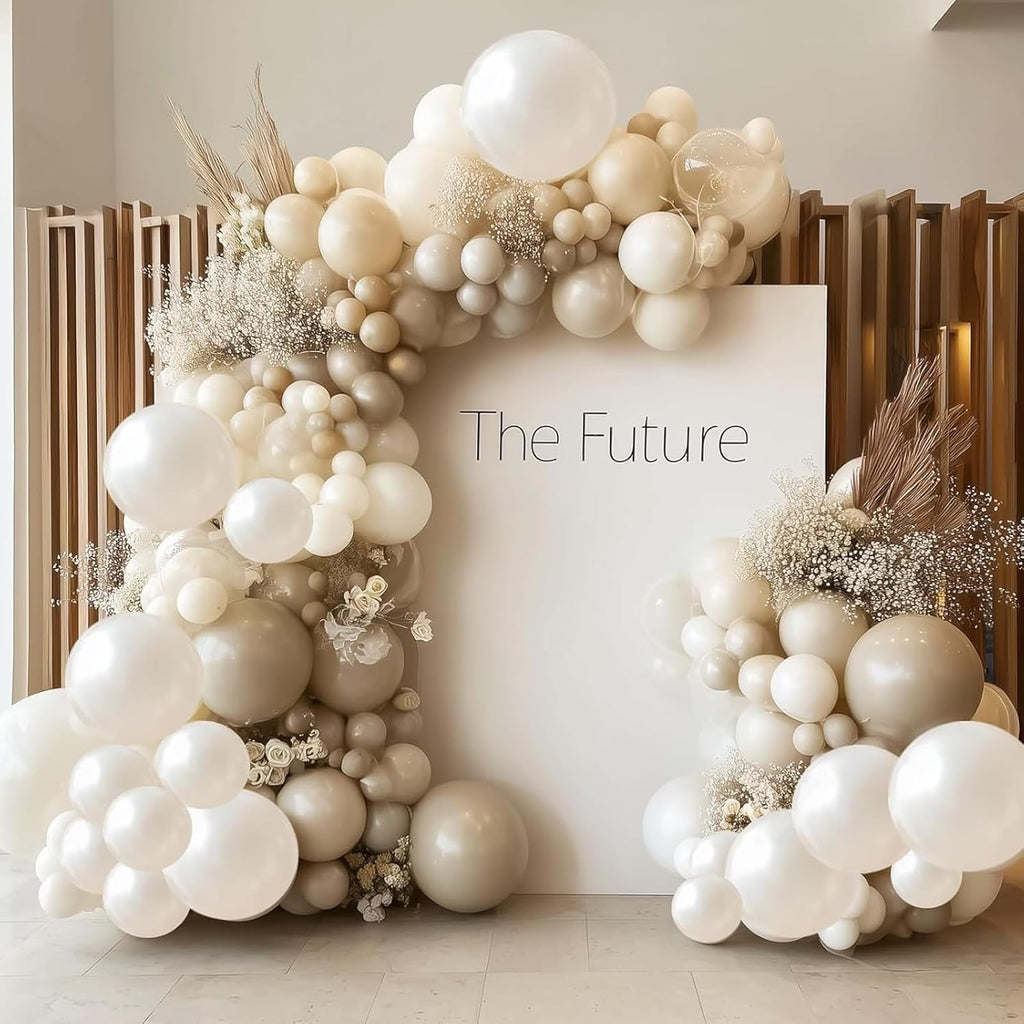 RUBFAC Pearl White Balloon Garland Kit - 154pcs Latex Balloons in 5-18 Inch Sizes for Weddings & Parties