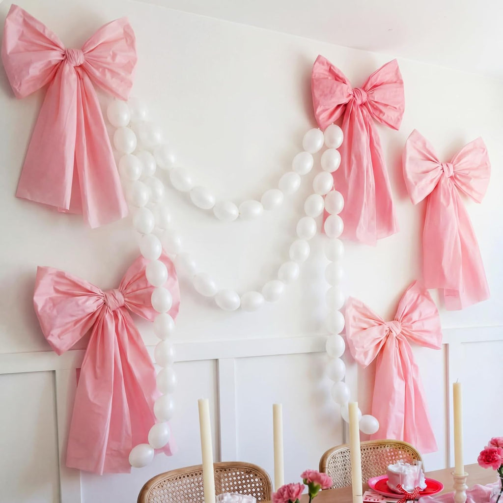Pink Bow Birthday Decorations Set - 4 DIY Giant Wall Bows & 100 Link Balloons for Parties