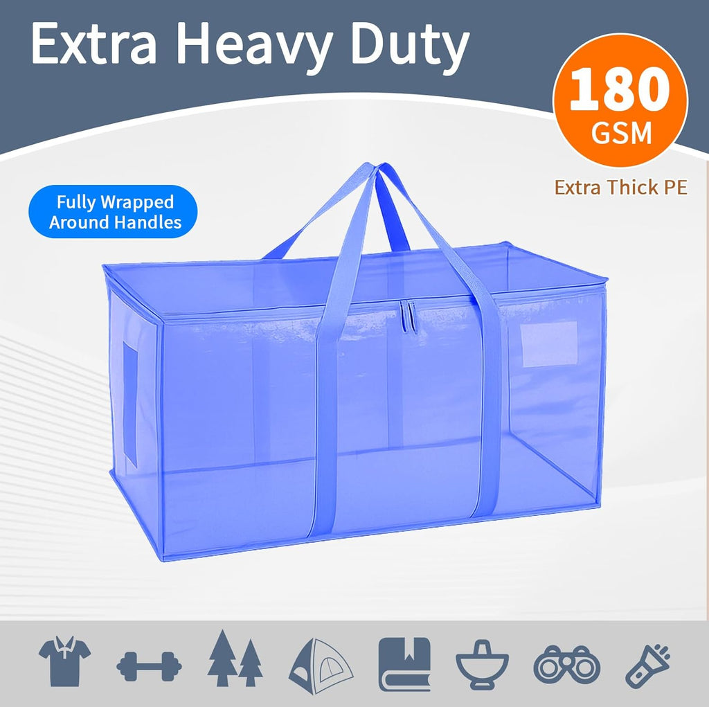 Skiennix Extra Large Heavy Duty Moving Bags - Waterproof Storage Totes with Handles & Zippers | Foldable for College Dorm (Blue)