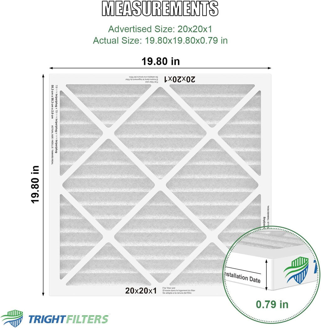 TRIGHTFILTERS 20x20x1 Air Filter - Durable MERV 8 Pleated HVAC Replacement | 2 Pack, Lightweight Design