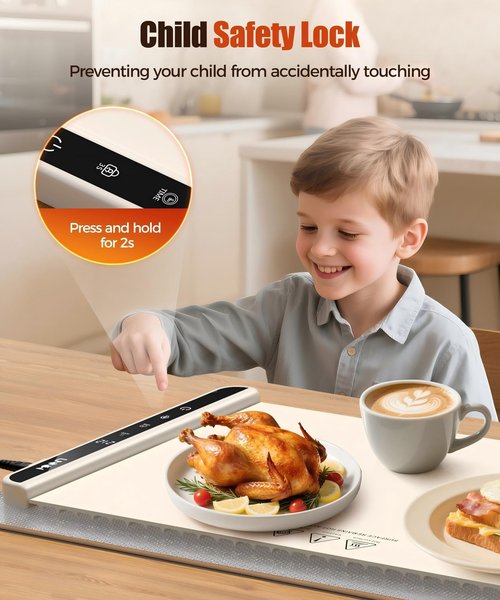 Food Warming Mat with Heat-Resistant Pad, 26X15 Inch, 6-Level Temp 6-Hour Timer, Child Lock Safety,Food Warmer Chafing Dishes for Buffet.