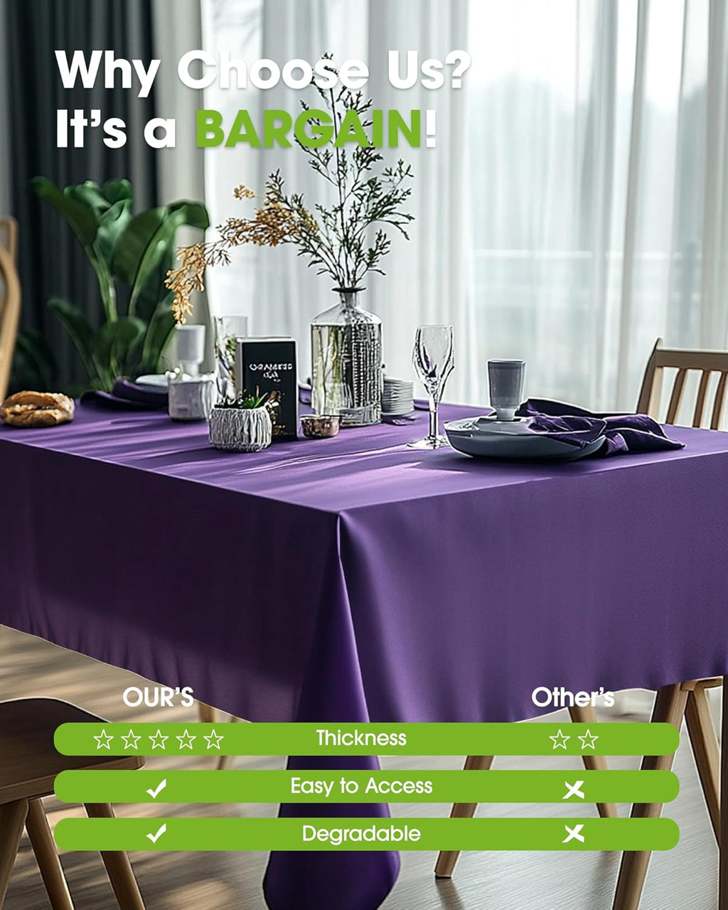 Pureegg Disposable Plastic Table Cloths - Leakproof & Sturdy, 54 x 108 Inch, Purple | 8 Pack for Graduation Party Decorations