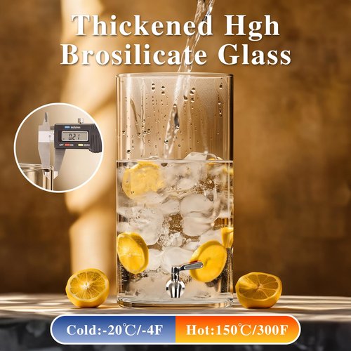 Beverage Dispenser 2.9 Gallon, Glass Drink Dispenser with Stand, Drink Dispensers for Parties, Beverage Dispenser with Wood Stand, Stainless Steel Spigot, for Parties,Bars,Restaurants (2.9 Gallons)