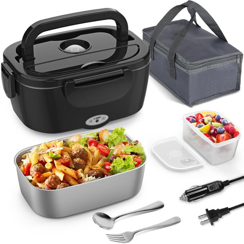 Vingud Electric Lunch Box for Adults, Heated Lunch Box Food Warmer, 80W Portable Heating Lunchbox for Men/Car/Truck with 1.5L Stainless Steel Container, 12V/24V/110V Lonchera Eléctrica Portátil Gift
