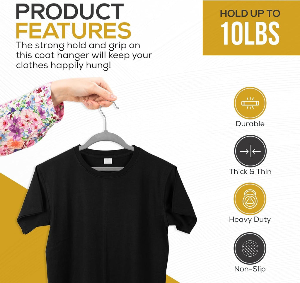 Techzoo Premium Velvet Hangers - 50 Pack Ultra Thin Non-Slip Suit Hangers | Space-Saving Gray Design