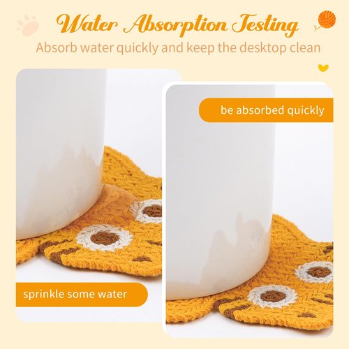 InnoLemon Cute Drink Coasters - 3 PCS Cat Crochet Cup Coaster Set, Funny Coasters for Desk Table, Cat Lover Gifts for Women, Home Restaurant Decor