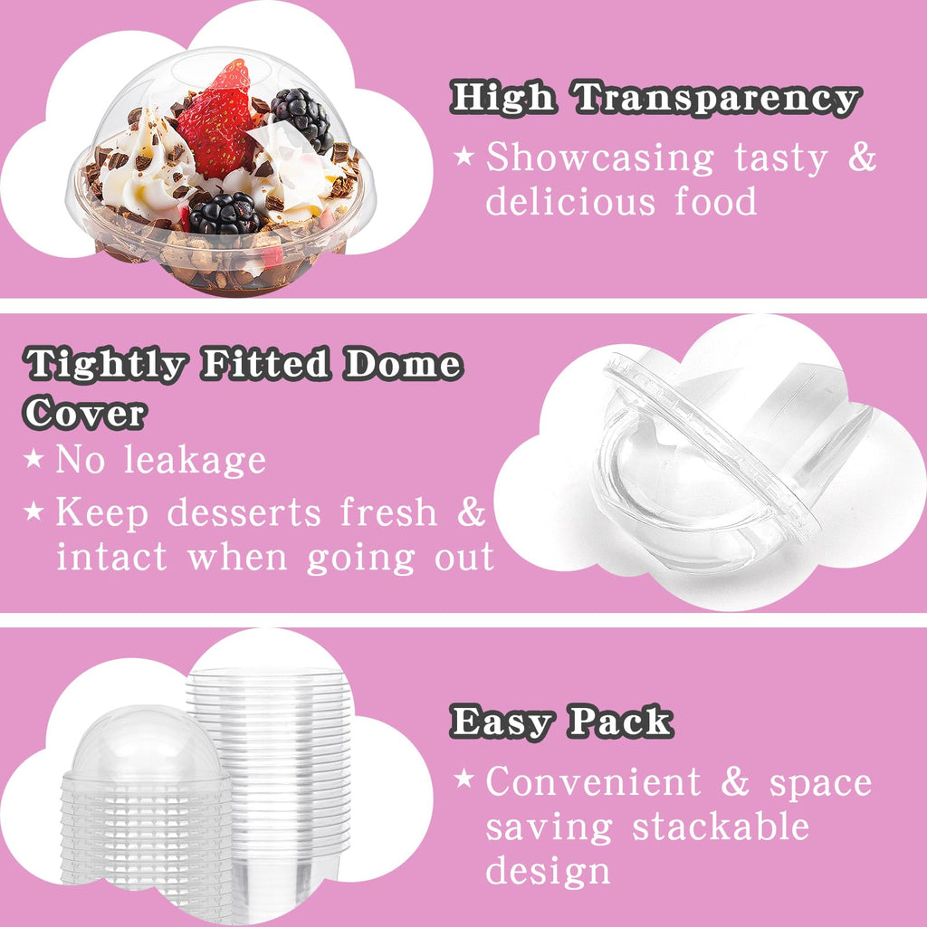 Kosotody 50 Pack 16oz Clear Plastic Parfait Cups with Dome Lids (No Hole) and Sporks Disposable Fruit Cups for Dessert,Yogurt,Pudding,Snacks,Fruits,Bakeries,Ice Cream