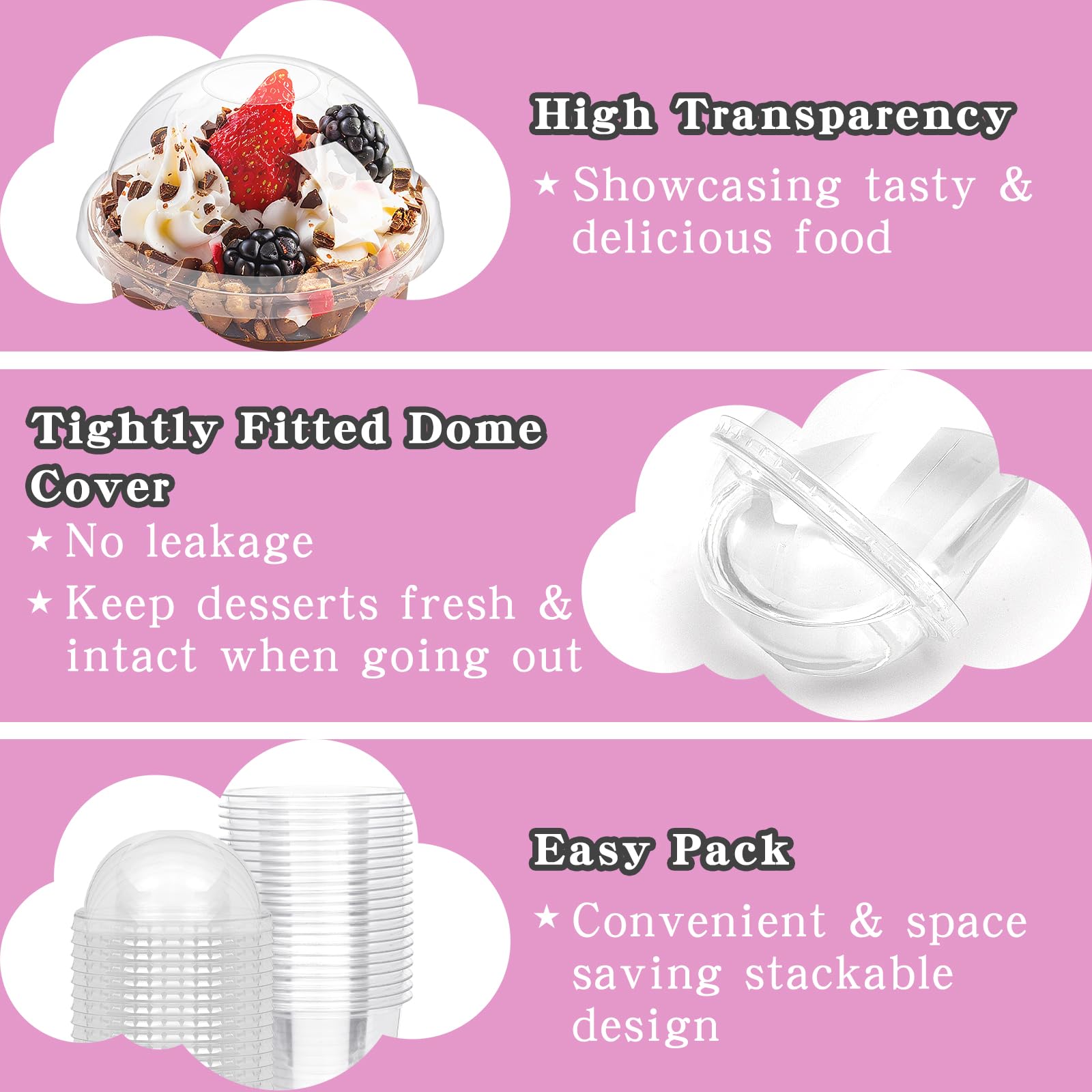Kosotody 50 Pack 16oz Clear Plastic Parfait Cups with Dome Lids (No Hole) and Sporks Disposable Fruit Cups for Dessert,Yogurt,Pudding,Snacks,Fruits,Bakeries,Ice Cream