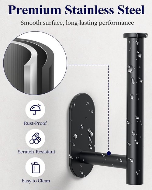 Kitsure Toilet Paper Holder - Premium Waterproof Stainless Steel Wall-Mount | Ideal for Bathroom & RV, Black 6.5" L
