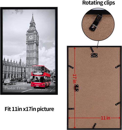 Giftgarden 11x17 Picture Frame - Sleek Black Thin Poster Frame for Wall Display, Single Unit