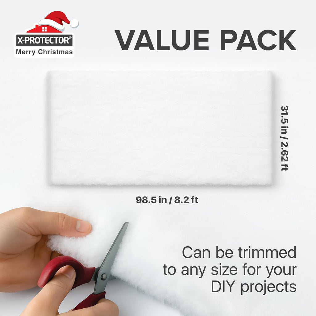 X-Protector Snow Blanket | 98.5"x31.5" Artificial Christmas Village Snow Sheet - Large White Faux Snow Mat