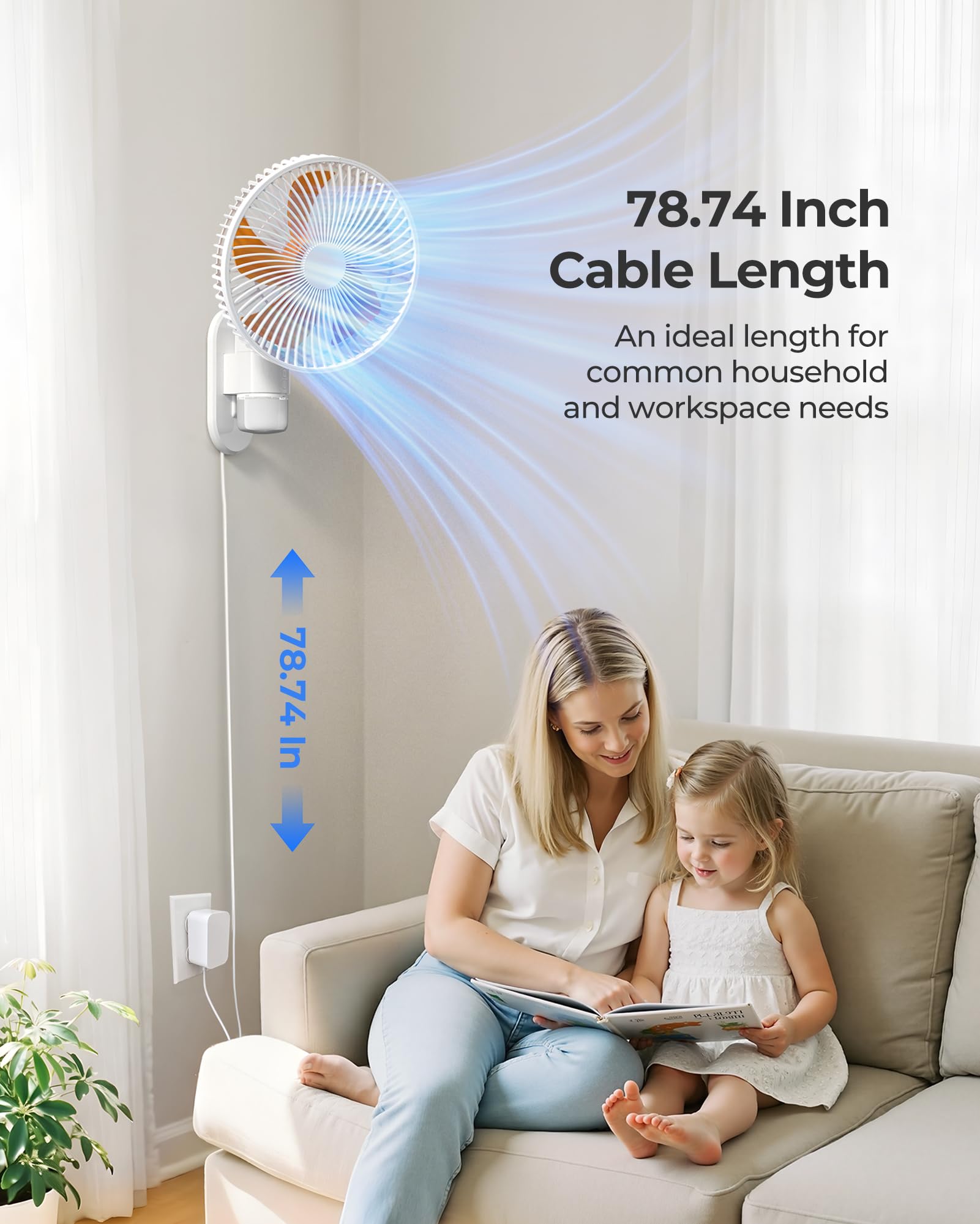 Airbition 10'' Small Wall Mount Fan with Light and Remote Control, 90°Oscillating, 4 Speeds, Timer, Included 120° Adjustable Tilt, High Velocity, 79Inch Cord, for RV Bedroom Home Office Garage