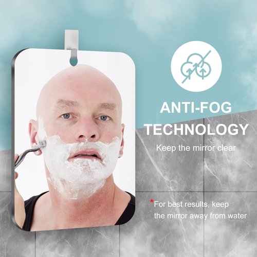 Shatterproof Fogless Shower Mirror,Fogless Shaving Mirrors Wall Hanging Makeup Mirror,Anti Fog Acrylic Shatterproof Mirror in Bathroom Shower with steelHook,for Bathroom Shaving&Makeup9.84inx7.87in