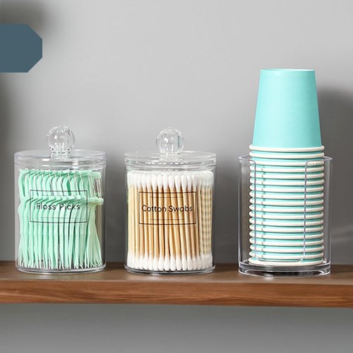 AOZITA Acrylic Qtip Holder Dispenser Set - 4 Clear Plastic Jars for Cotton Swabs & Vanity Organization