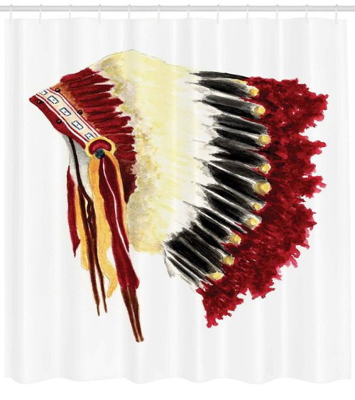 Ambesonne Tribal Shower Curtain, Original Symbolic Eagle Feather Headdress Native Life Style, Cloth Fabric Bathroom Decor Set with Hooks, 69" W x 84" L, Ivory Black