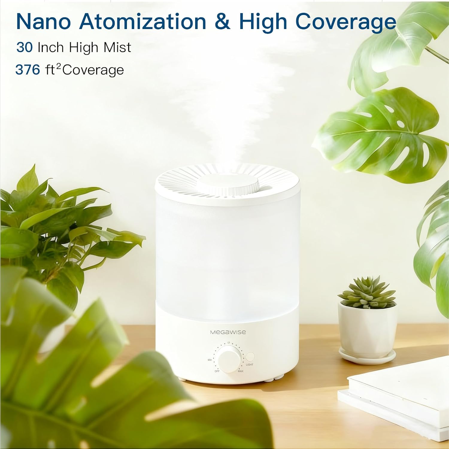 MegaWise Night Light Humidifier - 7-Color Options, 3.5L Capacity, Auto Shutoff & Essential Oil Safe