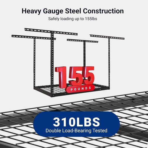 FLEXIMOUNTS 2x3 Overhead Garage Storage Rack - Heavy-Duty Metal, Adjustable, 155lbs Capacity, Black
