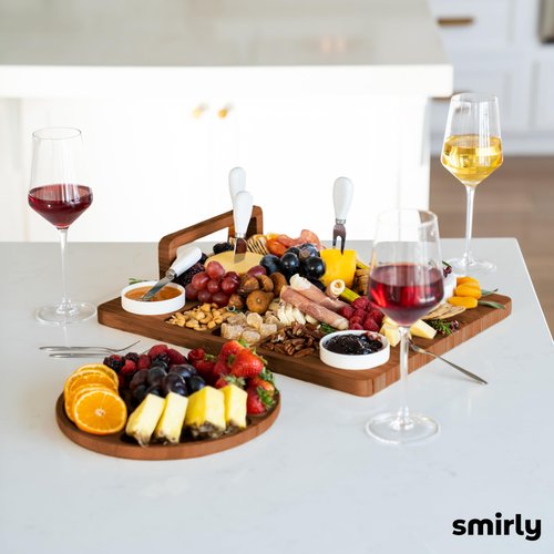 SMIRLY Charcuterie Boards Set - Large Bamboo Cheese Board Set - House Warming Gifts New Home, Wedding Gift for Couple, Bridal Shower Gift, Birthday Gifts for Women