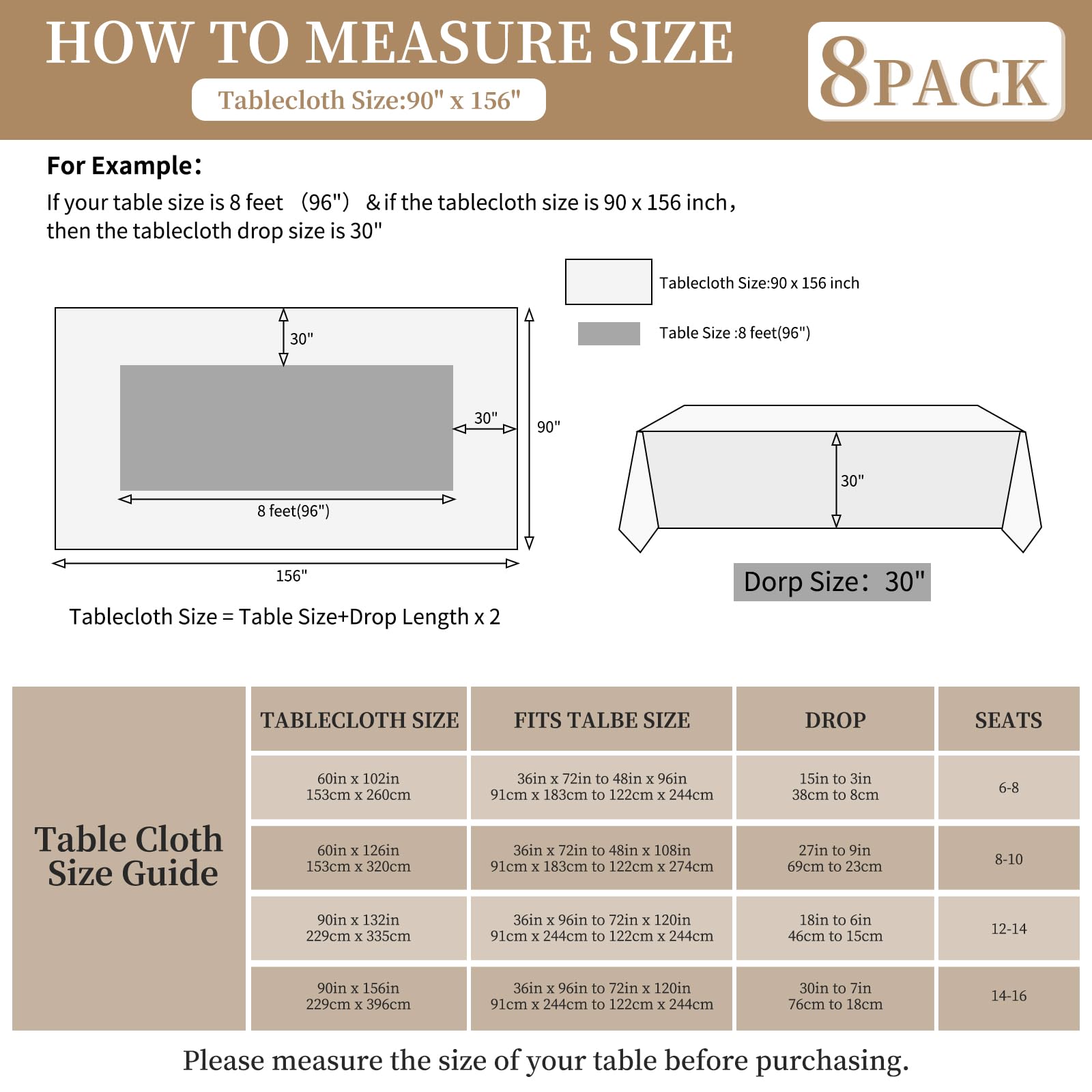 8 Pack Rectangle Tablecloth 90 x 156 inch Burgundy Polyester Table Cloth for 8 Feet Tables,Washable Fabric Stain and Wrinkle Resistant Table Cover Table Clothes for Wedding Parties Banquet Kitchen