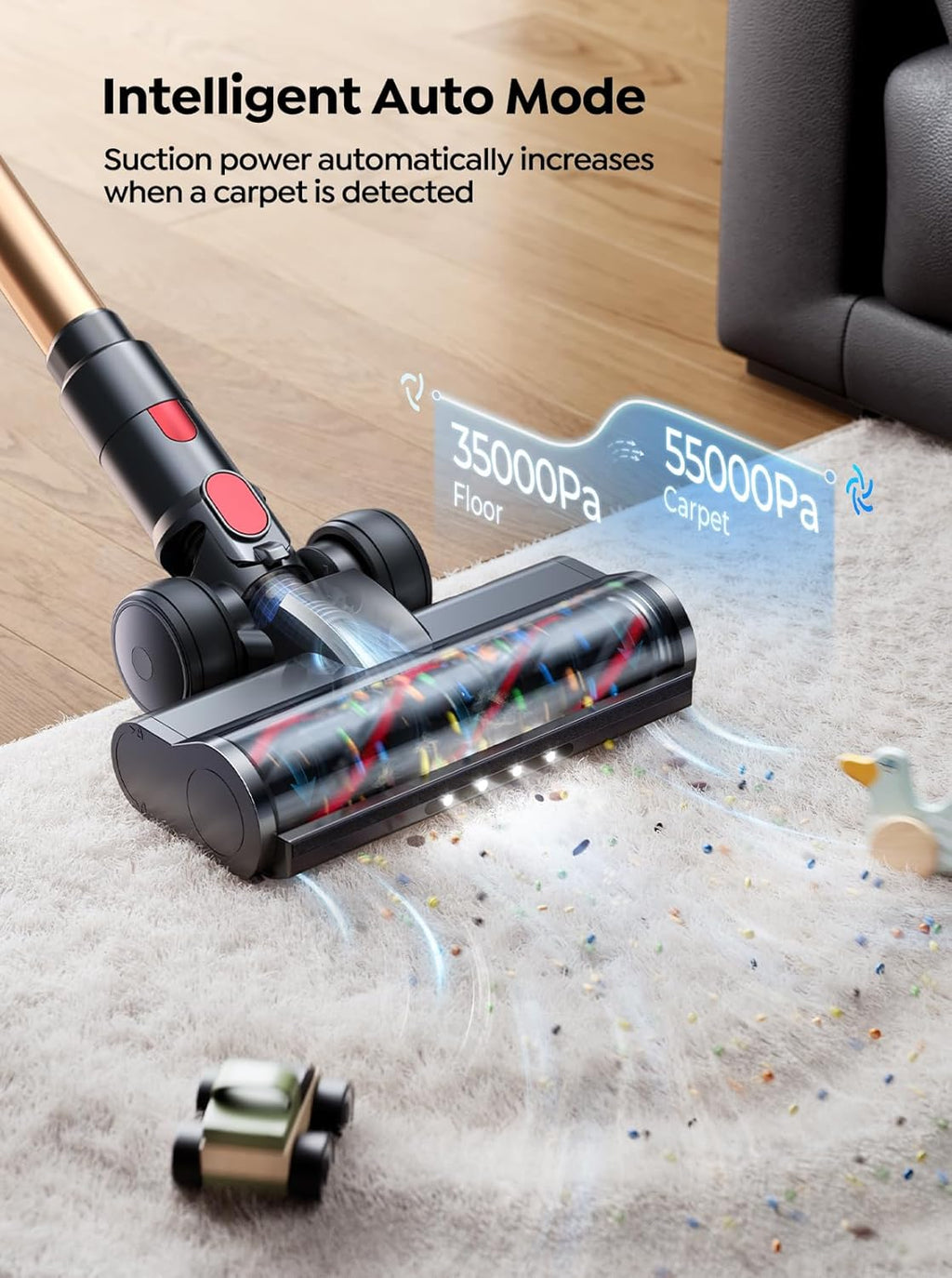 Skiennix Cordless Vacuum Cleaner - 55KPA Powerful Suction | 70 Minutes Runtime, LED Touchscreen, Pet Hair & Carpet Friendly